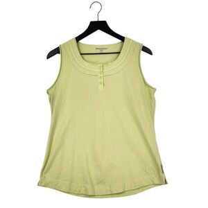 Woolrich Sleeveless Tank Top Small Yellow Green Distressed 100% Cotton Hiking